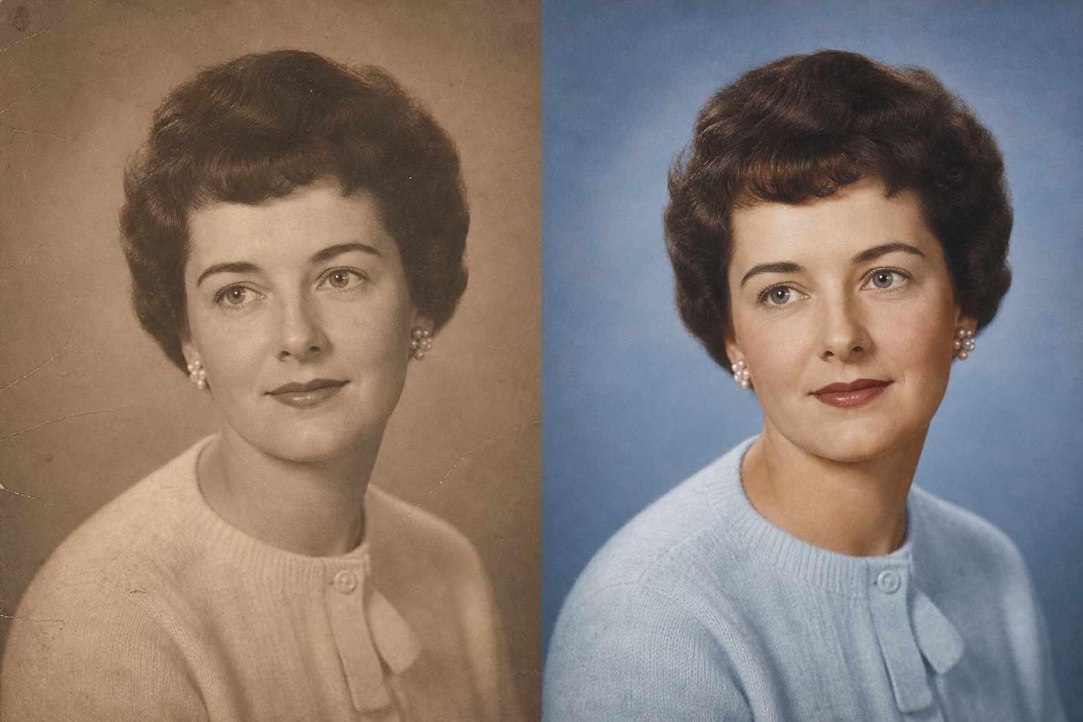 Faded vintage portrait restored and naturally colorized