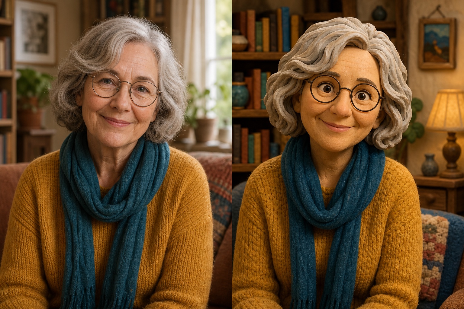 Portrait transformed from a natural photo into a handcrafted clay character