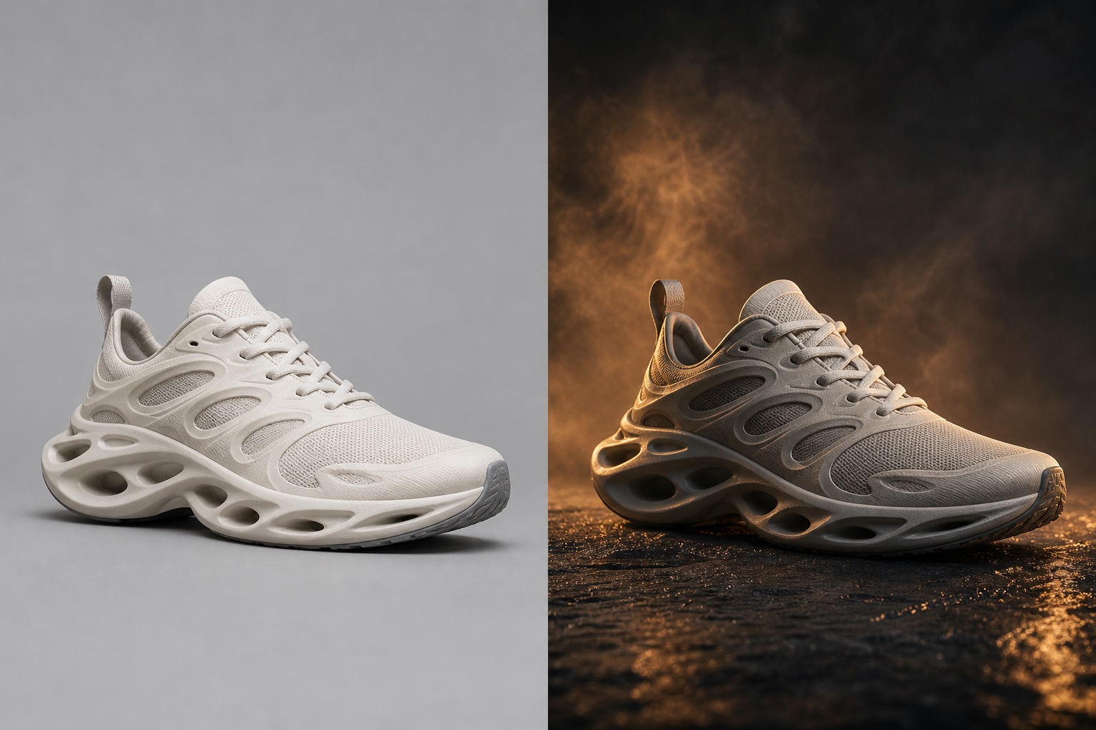 Running shoe transformed from a catalog photo into a campaign image