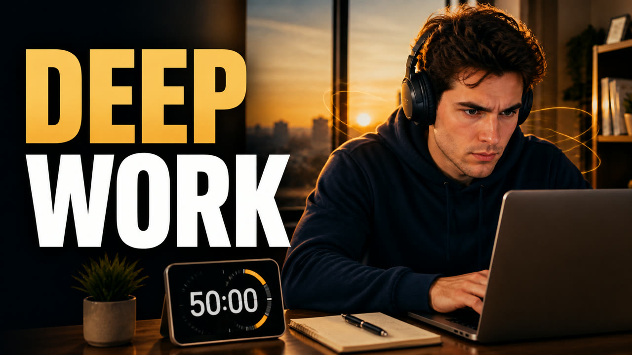New AI-generated Deep Work YouTube thumbnail matching the reference channel style