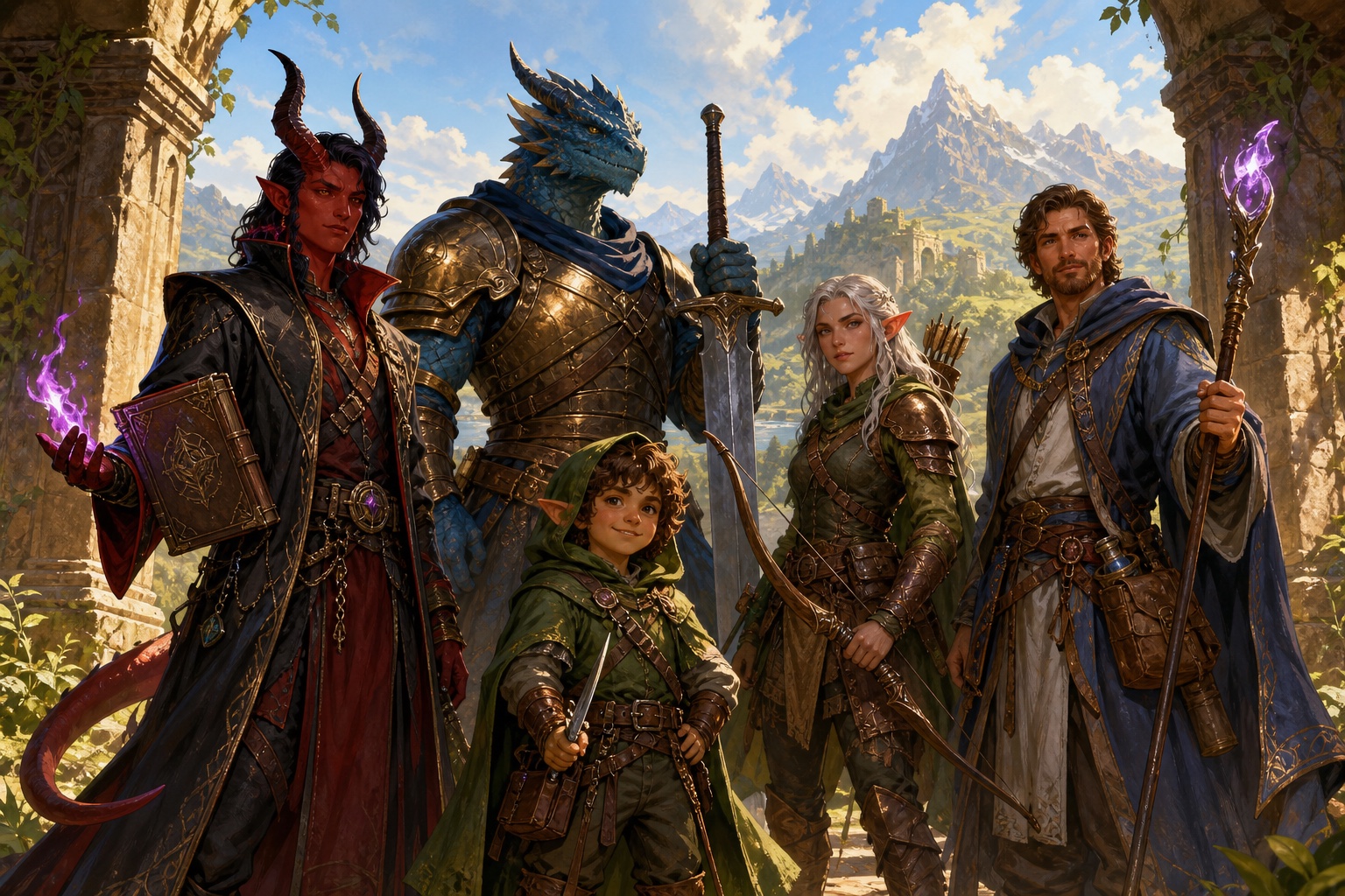 Diverse adventuring party made with the AI image generator for DnD