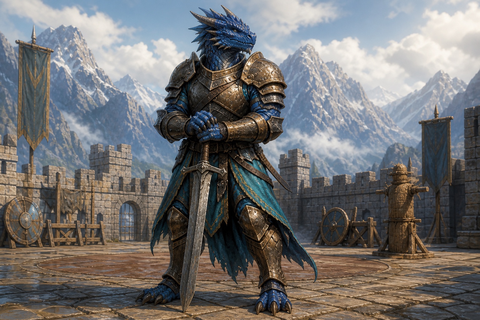 Full-body dragonborn fighter made with the AI image generator for DnD