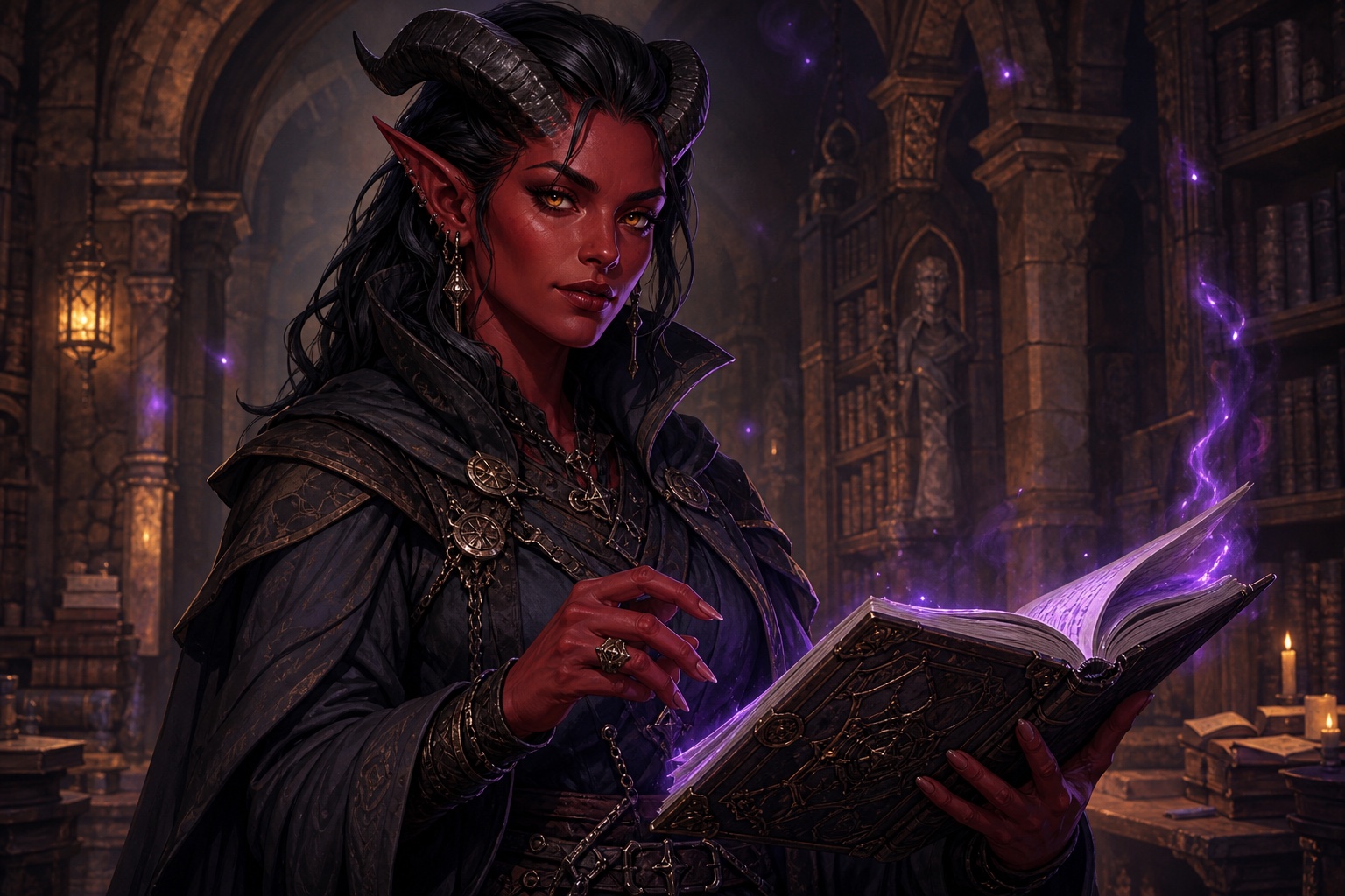 Tiefling warlock portrait made with the AI image generator for DnD