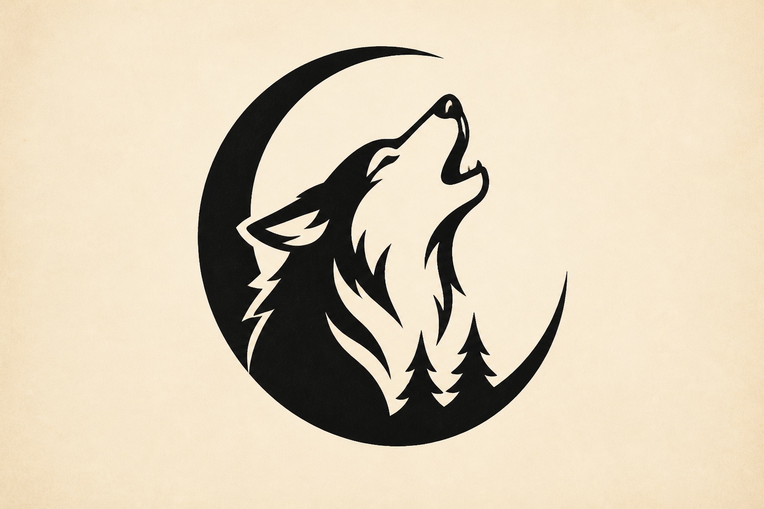 Blackwork wolf and moon made with an AI image generator for tattoo designs