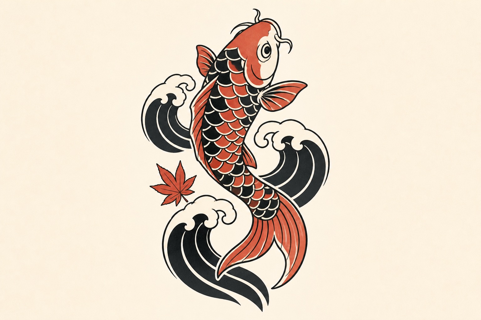 Japanese-inspired koi and waves made with an AI image generator for tattoo designs