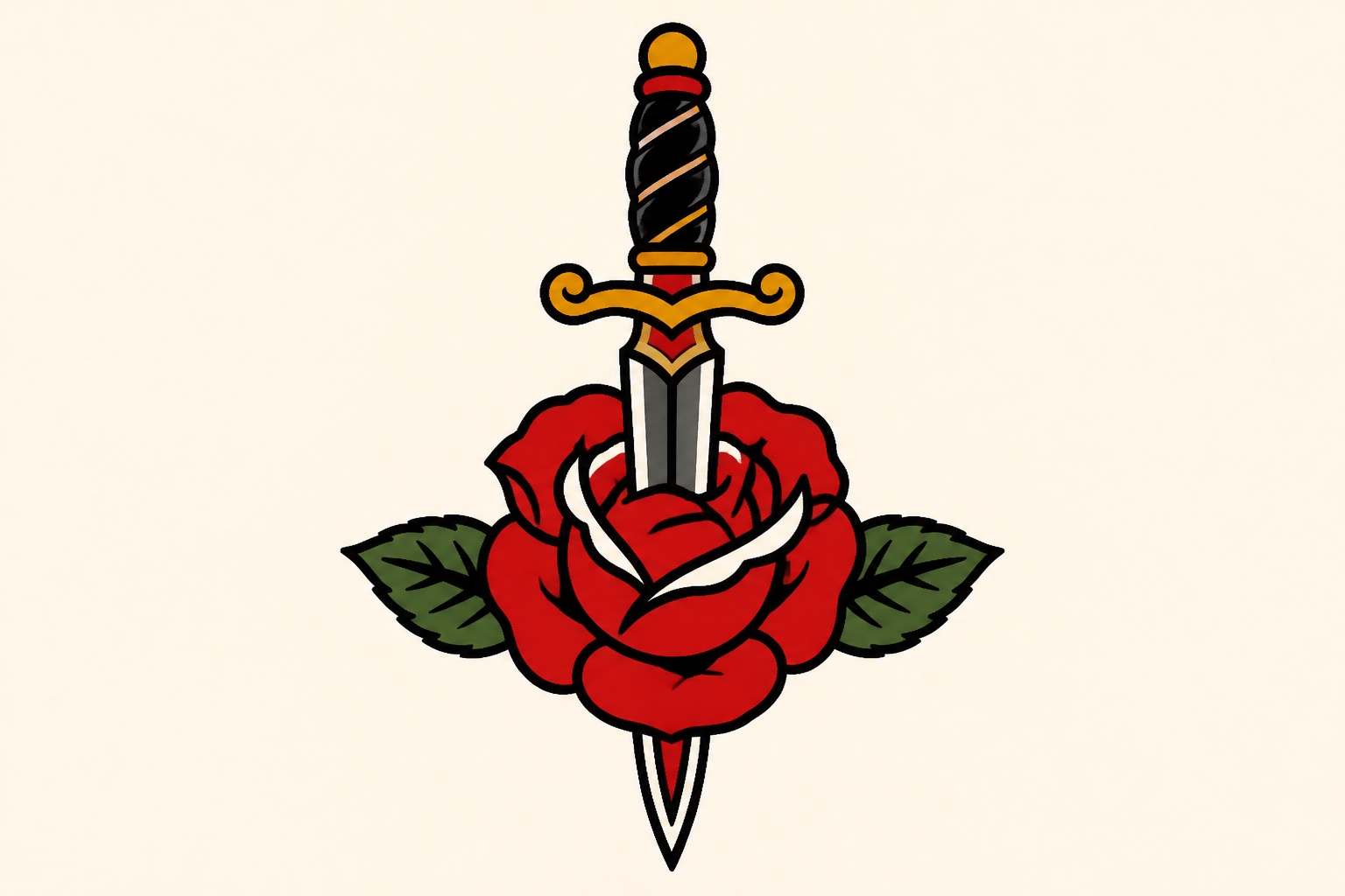 Traditional rose and dagger made with an AI image generator for tattoo designs